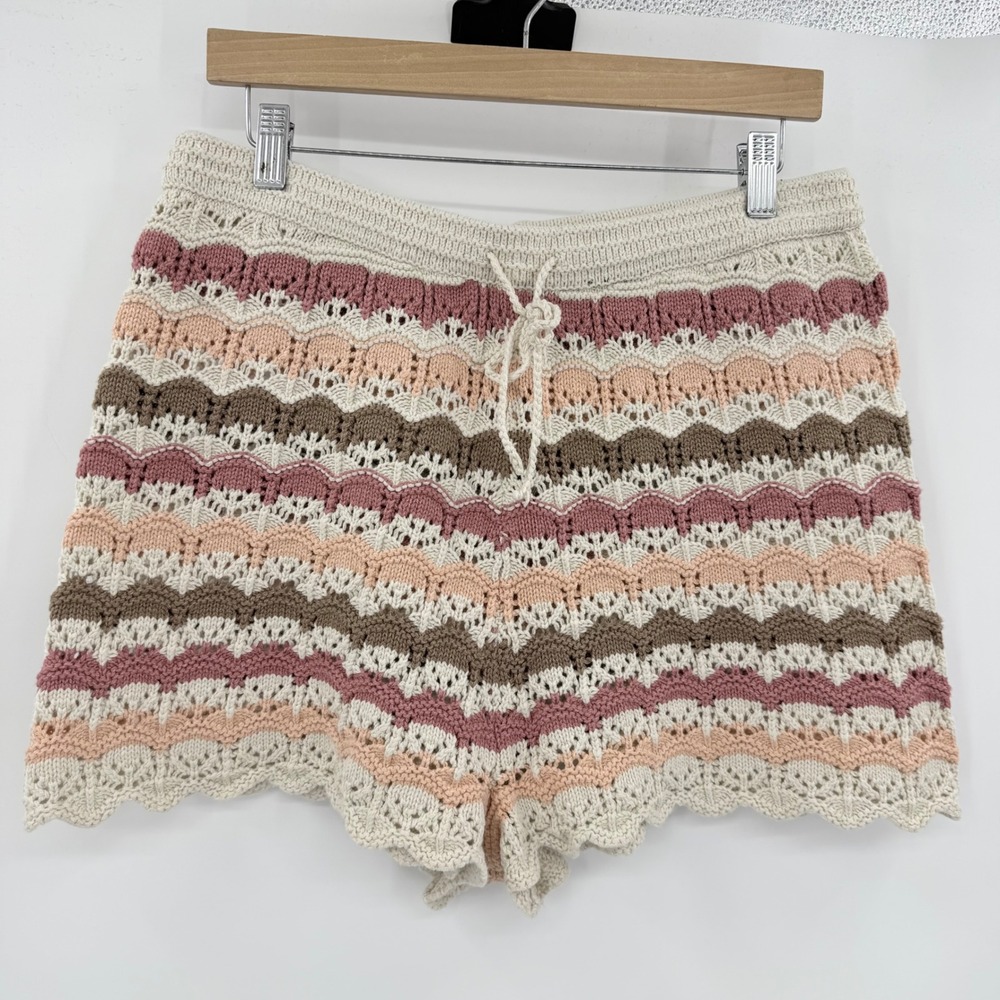 American Eagle Crochet Knit Shorts Pink Peach Chevron Scalloped Boho Women Large